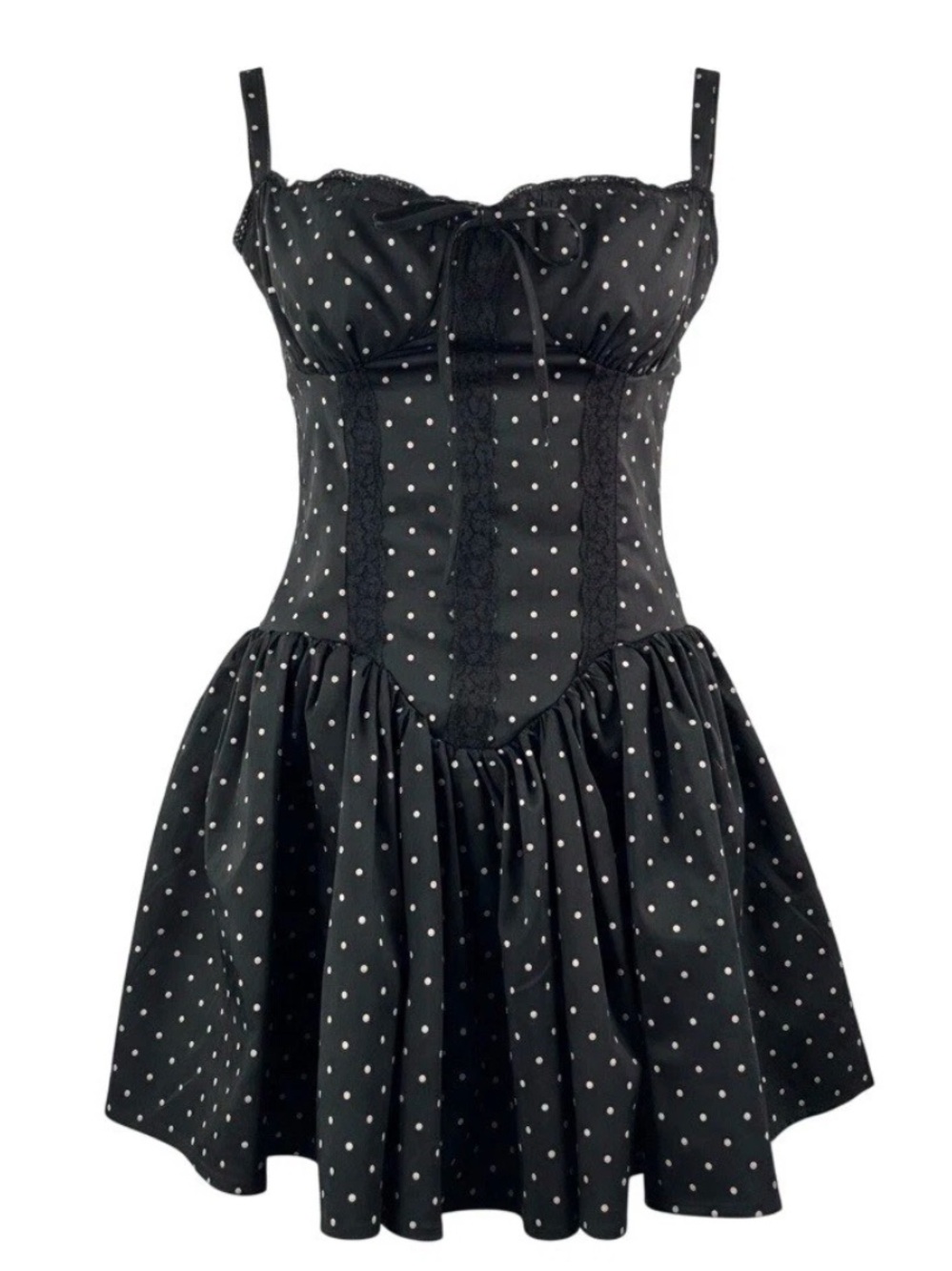 Black Polka Dot Mini Dress with Sweetheart Neckline